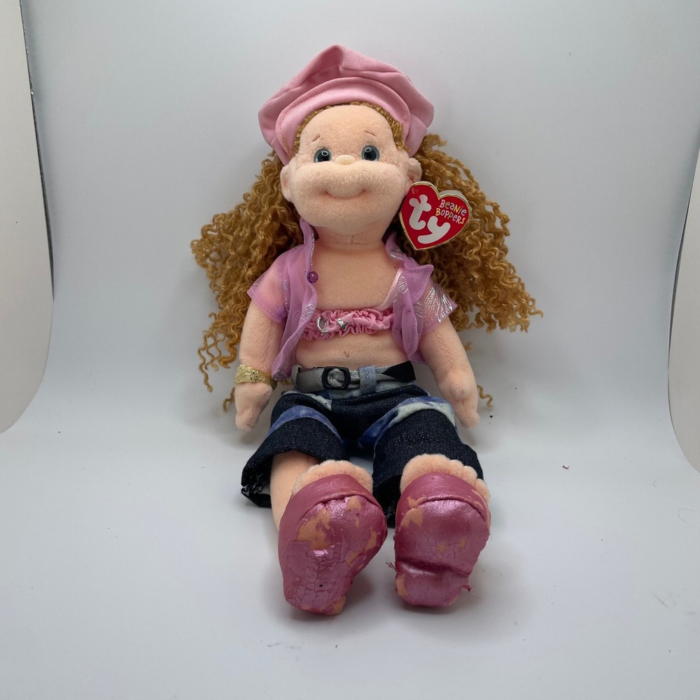 Ty Boppin Bobbi Beanie Kids Doll Pink Hat Outfit Curly Hair‎ Collectible